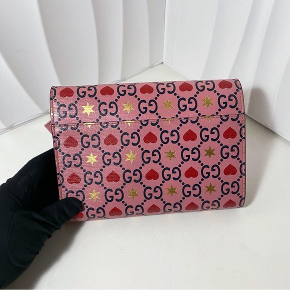GUCCI Dionysus Super Mini Bag Pink GG Hearts & Stars Print - Picture 2 of 11